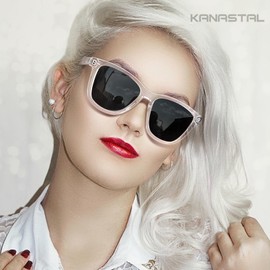 KANASTAL Transparent Black Sunglasses Mens Polarised Womens Square Clear Black Sunglasses Vintage Retro UV400 Protection - Transparent Frame Black Lens