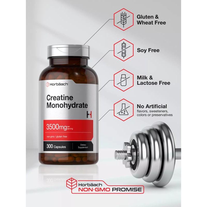Horbäach Creatine Monohydrate Capsules | 3500mg | 300 Count |