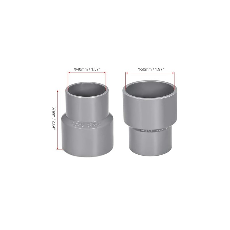 TOP-VIGOR 2Pcs PVC Reducing Coupling Hub by Hub 40mm x