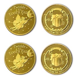 SPRMUD 4 PCS Tooth Fairy Coins Tooth Fairy Golden Coin Experience for Lost Tooth Kids