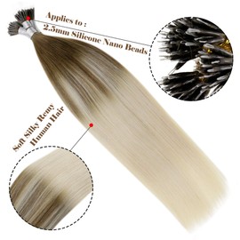 LaaVoo Nano Ring Hair Extensions Ombre Light Brown to Blonde Micro Nano Loop Hair Extensions Blonde Real Human Hair Nano Bead Extensions Pre Bonded Hair Extensions 14 Inch 1g/s 50g