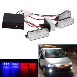 YUANYE 3LED*4/3LED*6 12V Car Grille Strobe Light LED Head Mini Flash Lamp Daytime Running Light Police Emergency Warning Flashing Warning Signal Light (4 x 3 LEDs, Red and Blue)