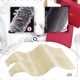 Moresoo Blonde Tape in Hair Extensions Human Hair 22 Inch Tape in Extensions Real Hair Tape Human Hair Extensions 20 Pcs/50g #60