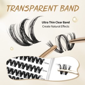 Lash Clusters QUEWEL Cluster Lashes Clear Thin Band Mix8-16mm DIY Lash Extensions Comfortable & Not Fall Apart Individual Lashes Long-Lasting Natural Look(QU19-Mix8-16mm)