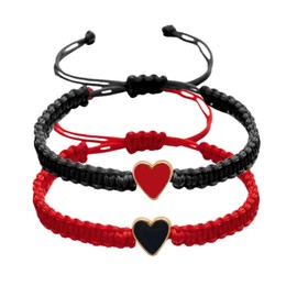 Harlermoon 2PCS/Set Adjustable Beaded Bracelets for Women Men Leather Bracelet Cuff Bangle Wristband Friendship Bracelet (Black+Red)