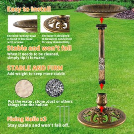 JBEIY 28 Inch Birdbaths for Outdoors Solar Powered, Large Bird Baths for The Garden with Fountain, Height Polyresin Bird Bath for Patio Yard Deck - Copper