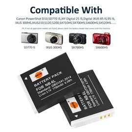 DSTE 2-Pack NB-6L NB-6LH Li-ion Battery Compatible with Canon Powershot SX170 SX500 is S120 SD3500 SD4000 is SX275 SX510 SX600 SX610 SX710 HS D10 D20 ELPH 500 HS Cameras as CB-2LY