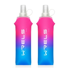 WRELS - Frasco plegable de poliuretano termoplástico suave, reutilizable, para paquete de hidratación, frasco de agua plegable sin BPA para correr, ciclismo, escalada (rosa rojo y azul oscuro, 500 ml
