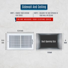 [2 Pack] Fits 14x8 Duct Opening 2 Way Steel Air Supply Diffuser by Handua | Register Vent Cover Grille for Sidewall and Ceiling | White | Outer Dimensions: 15.75" X 9.75"