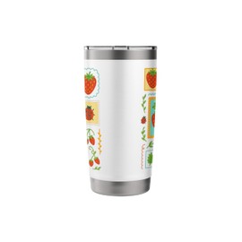 Whimsical Strawberries and Ladybugs Stamp Botanical Art Stainless Steel Insulated Tumbler