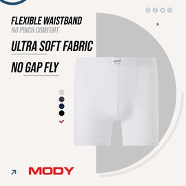 Mody Men's Boxer Briefs Underwear 4-Pack, Men's Cotton Boxer Brief, Soft Boxers for Men, Breathable Men's Underwear White Boxer Briefs, Moisture Wicking Underwear