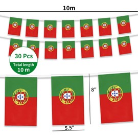 10 m Portugal Flag Mini Portuguese Fans Pack of 30 Portugal Wimpeikette Garlands for Wedding Party Parade Celebrations Sports Nursery School Indoor Outdoor Decoration