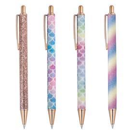 ISIYINER Ballpoint Pen 4 Pieces Metal Glitter Ballpoint Pen Press Gloss Rose Gold Pens for School Office Supplies 1.0 mm Black Ink