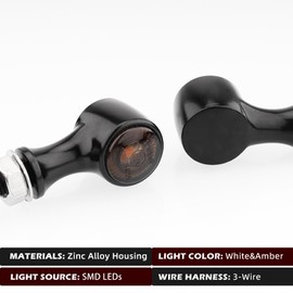 Mini LED Turn Signal Lights for Motorcycle Black Small Blinkers with Brake Rear Lights Compatible with Harley Honda Street Bike Cafe Racer Bobber (A-Black-Amber&White)
