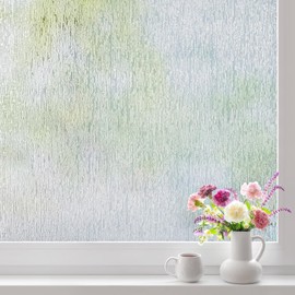 rabbitgoo Window Privacy Film Frosted Glass Window Film, Decorative UV Blocking Window Cling, Static Cling Sun Blocking Window Covering, Removable Window Sticker for Home, Rain Silk, 17.5" x 78.7"