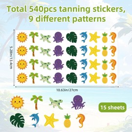 540pcs Tanning Sunbathing Tattoo Stickers, 9 Style Colorful Self-Adhesive Tan Bed Body Decals for Summer Beach Outdoor Indoor Salon Party Supplies(Beach & Ocean Style)