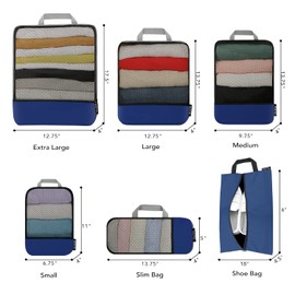 Eono Compression Packing Cubes, Luggage Organiser Set, Extensible Suitcase Organiser, Packing Organisers for Suitcases, Packing Cubes for Travel or Home Storage - Navy, 6 Set