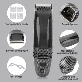 Diydeg Electric Hair Clipper, USB Recharge Light Vacuum Hair Trimmer with Automatic Hair Suction, Electric Body Hair Trimmer with 4 Combs, Cordless Haircut Toddler Haircut Kit
