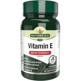 Natures Aid Vitamin E 1000iu - High Strength Natural Antioxidant - Supports Skin, Heart, Eyes, Immune Health & Cell Protection - Non-GMO, Gluten-Free - 30 Softgel Capsules