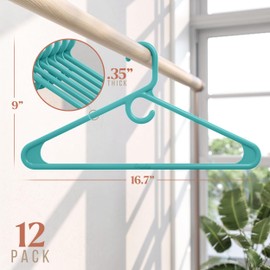 NEATERIZE Ultra Heavy Duty Plastic Clothes Hangers - Aqua - Durable Coat, Suit and Clothes Hanger. Perchas De Ropa (12 Pack - Aqua)