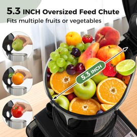 CHEFJOY Cold Press Juicer, 5.3" Wide Feed Chute Easy to Clean Juicers w/Cleaning Brush & 2 Cups, 200W Power Motor Slow Masticating Juicer Machine w/High Juice Yield for Whole Vegetables & Fruits