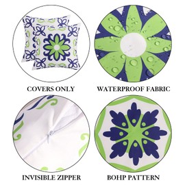 Pyonic Set of 4 Outdoor Pillow Covers 20x20 Waterproof Decorative Throw Pillow Covers Floral Printed Farmhouse Boho Pillowcase for Patio Funiture Garden Navy Blue