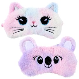 Kids Sleep Mask, 2 Pcs Cute Plush Cat Sleeping Mask for Women Soft Colorful Girls Sleep Masks Comfortable Funny Animal Sleeping Eye Cover for Women Home Travel Gift (Cat, Koala)