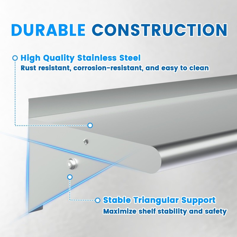 Treshin Stainless Steel Shelf with 4 Hooks 12 x 36