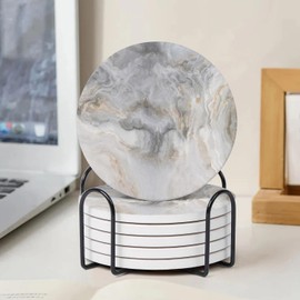 TIED RIBBONS Coasters for Drinks Set of 6 | Marble Style Coaster | Ceramic Coaster Set with Metal Black Holder | Coasters Tabletop Protection Home Decor for Coffee Table, Multi, 4 Inches