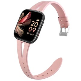 Compatible for FITVII Smart Watch Bands, 20mm, 22mm Slim Vintage Leather Strap Replacement Compatible for FITVII HM57, HM78, HM68, HM21, H56, H86 Smart Watch Fitness Tracker (22mm size band, Pink)