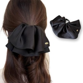 Fesanla Hair Clip, Ribbon, Hair Claw Large, Hair Accessory, Satin, Stylish, Adults, Barrette, Hair Clip, Hair Ornament, For Daily Use, Weddings, Recitals, Elegant, Black