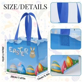 12Pack Easter Tote Bags with Handles,Easter Gift Bags Non-Woven Reusable Bunny Treat Bag,Bunny Easters Goodie Bag Foldable ToteBag,Waterproof Pink Blue ToteBag for Kids Easters Egg Hunt Party Favors
