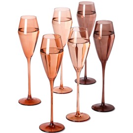 TrophyToast Venus Champagne Flutes Glasses Set of 6, Elegent Hand Blown Flutes Glass, Lead-Free Amber Wine Glasses Set - Ideal for Weddings, Anniversaries, Christmas, Special Days