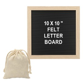 PATIKIL Felt Letter Board, 10x10Inches Black Brown Wooden Changeable Message Board with Storage Bag Stand for Kitchen Menu Classroom Farmhouse Decor Notes, White Bronze Letter