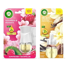 Air Wick Fragrance Plug Starter Set Package Including 1 Device & 1 x 19 ml Cherry Blossom & Raspberry Refill & 1 x Sweet Vanilla & Shea Butter 19 ml Refill