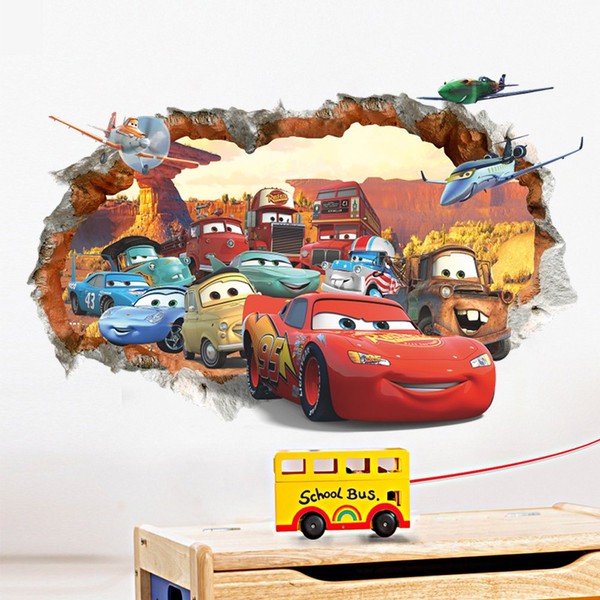 ufengke® 3D Damaged Wall Cartoon Cars Aircrafts Wall Decals, Children's Room Nursery Removable Wall Stickers Murals