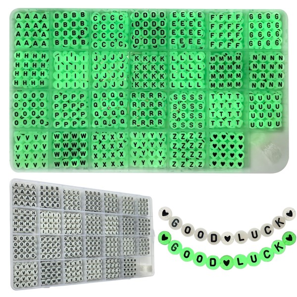 Looconi 1400 Pieces 4x7mm Round Acrylic with White Alphabet Letter