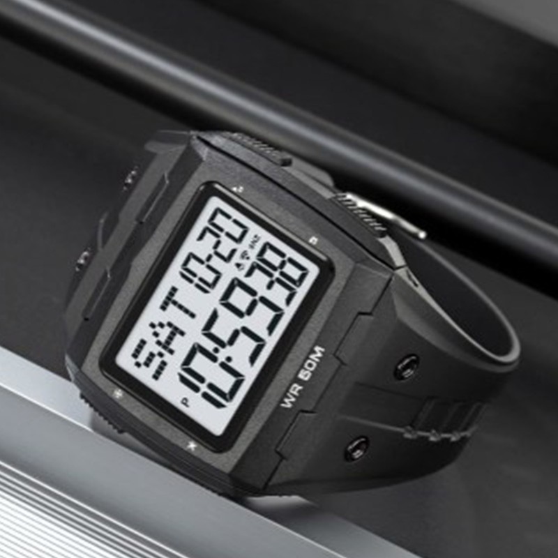 Digital Sports Watch Dual Time Display Night Light Adjustable TPR