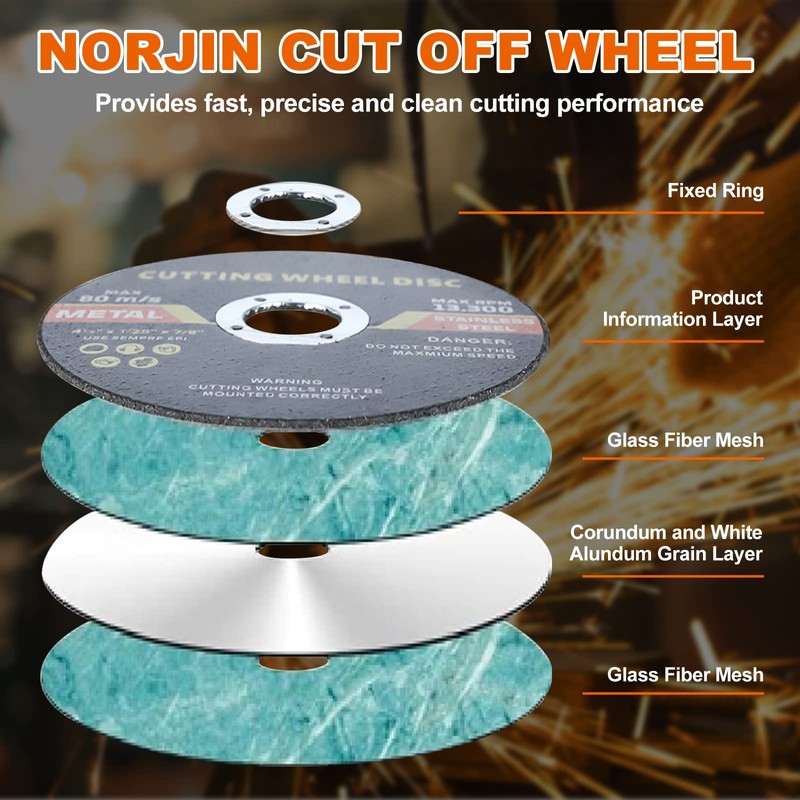 NORJIN 100 Pack 4-1/2 Inch Cutting Wheel, 4-1/2" x 7/8"