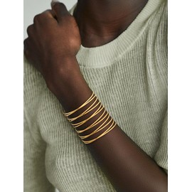 KeyStyle Gold Cuff Bracelet for Women, Stackable Multi-layer Cross Wire Open Bracelet for Mother Daughter