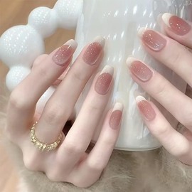 YUHENGCT Nail Tips, 24 Pieces, Short, Popular, Japanese Style, Cute, Double Sided Tape Included, Cute False Nails, Stylish, Weddings, Coming-of-Age Ceremonies, School Entrance Ceremonies, Graduation