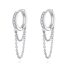 VONALA 925 Sterling Silver Chain Hoop Earrings Zircon Dangle Earrings Jewelry for Women