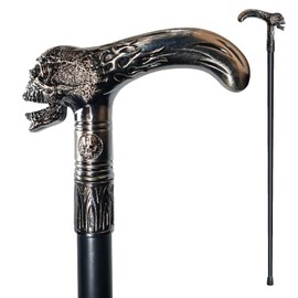 YIVIYAR Walking Cane for Men & Women & Seniors - 36.5 Inch Heavy Duty 500+ lbs Capacity, Skull Ergonomic Handle, Decorative & Ornate Design, Gothic & Goth Elegant Black & Silver Artistry, Metal Cane