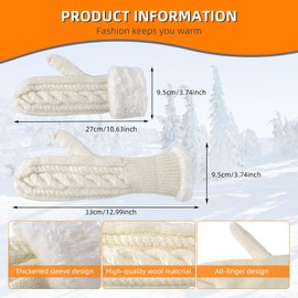 Women's Winter Warm Gloves, Super Thick Knitted Mittens, Mittens, Winter Gloves, Outdoor, Perfect Christmas Birthday Gift for Girls and Mothers, White