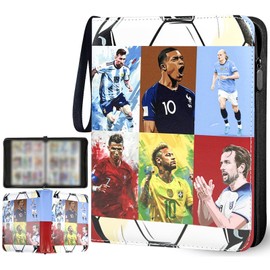 FOTSOCCBAS Football Cards Scrapbook with Zip and 50 Removable Pages for 900 Cards, Football Trading Card Album 9 Compartments, Large Cards Book, Sports Cards Folder (900)