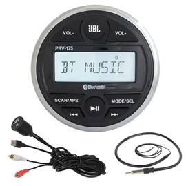 JBL PRV-175 Gauge Style Marine Boat Cycle Digital Media Bluetooth Receiver Bundle Combo with Enrock USB 3.5MM AUX to RCA Interface Mount Cable + Enrock 22" Wired Radio Antenna