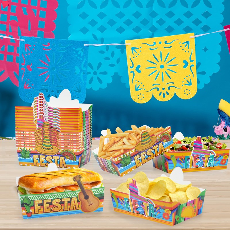 24 Pcs Mexican Food Paper Trays Candy Chips Popcorn Disposable