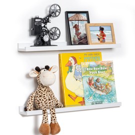 Fun Memories Picture Ledge Shelf, 24 Inch Floating Shelves Set of 2, Nursery Book Shelves for Toys Storage, Kids Bookshelf Wall Mounted for Wall Decor Books Photo Frames, White
