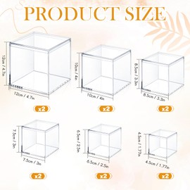 Teenyyou 12 Pcs 4.7/4/3.3/3/2.5/1.8 Inch Clear Acrylic Box with Lid Square Cube Display Box Decorative Storage Boxes Clear Container Boxes for Candy Pill Jewelry Collectibles Artwork Display