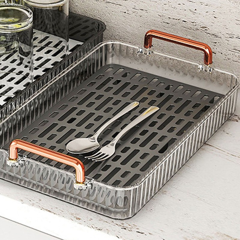 Tea Tray Build in Drainage Plastic Tray with Handles Rectangular